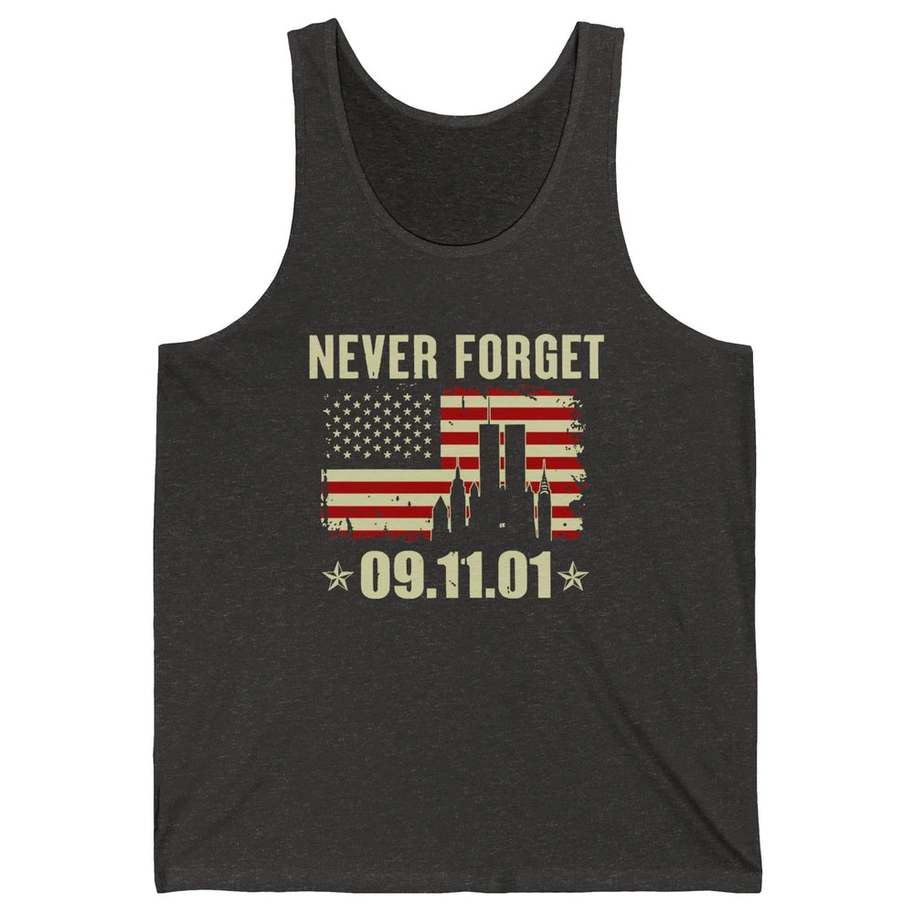 Retro Never Forget 911 American Flag Patriotic Memorial Gift Unisex Jersey Tank