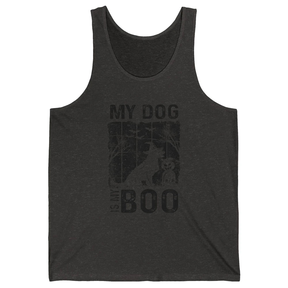 Retro My Dog Is My Boo Ghost Hippie Halloween Spooky Puppy Unisex Jersey Tank