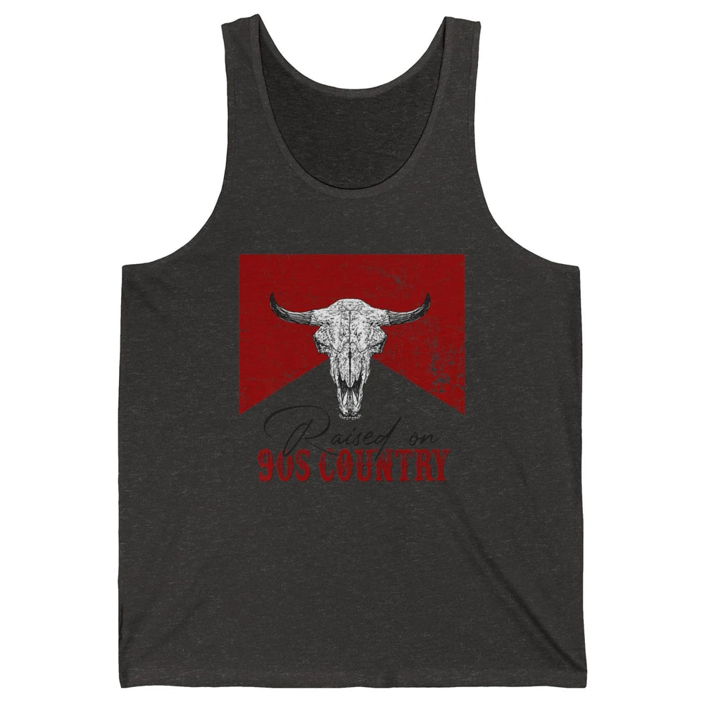 Raised On 90s Country Bull Skull Retro Western Country Rodeo Unisex Jersey Tank