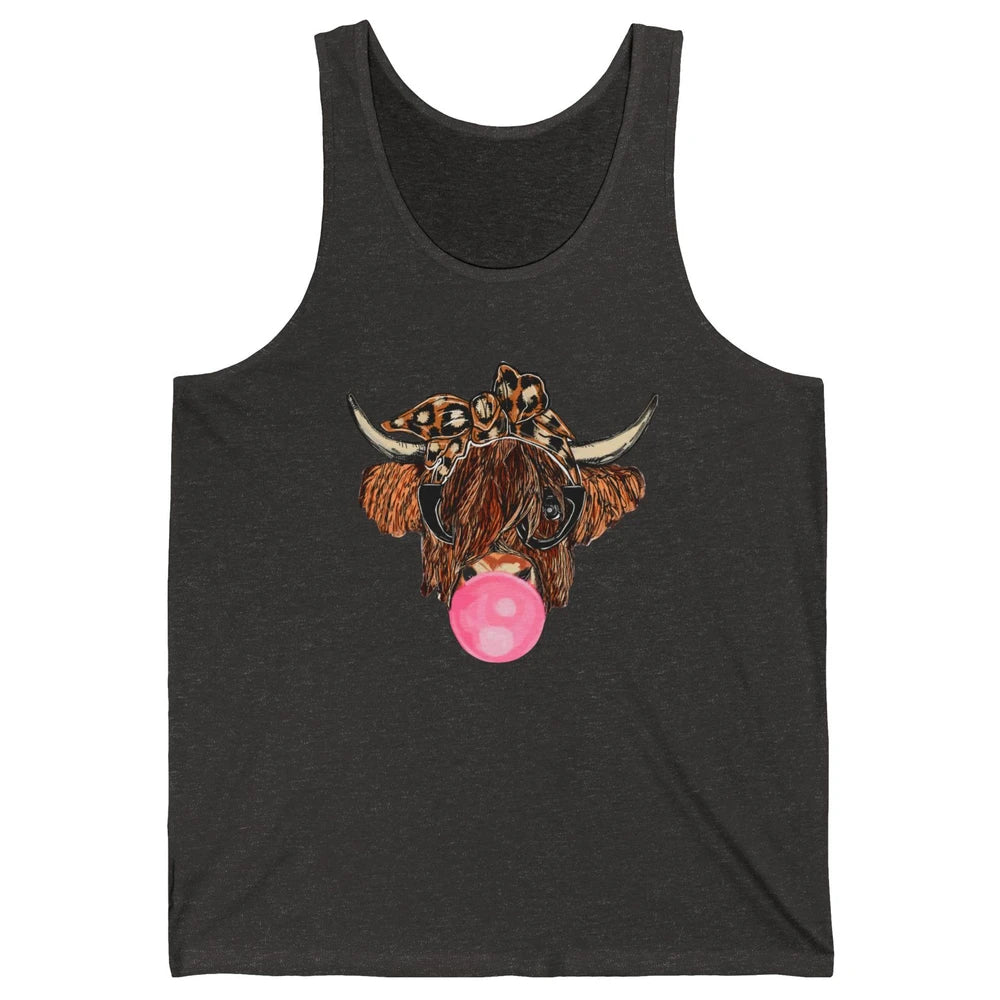 Highland Cow Leopard Bandana Glasses Bubble Gum Western Gift Unisex Jersey Tank