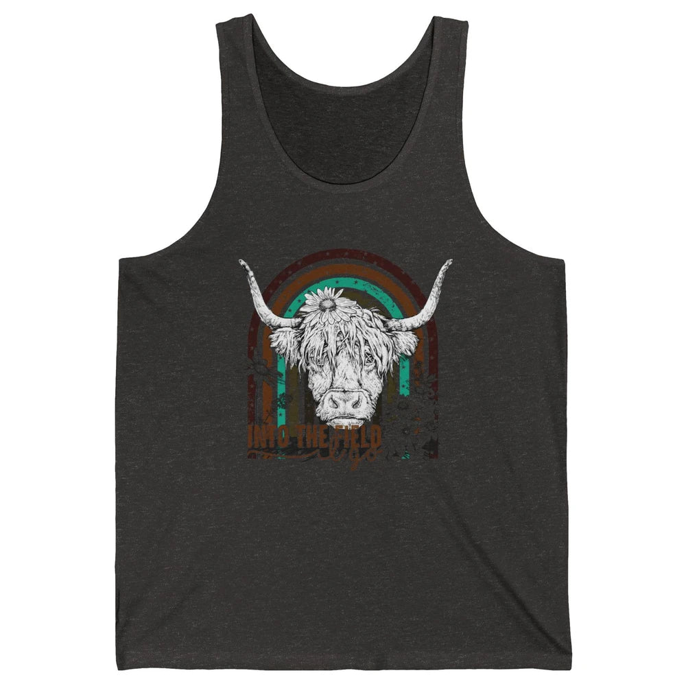 Retro Highland Cow Western Rainbow Into The Field I Go Unisex Jersey Tank