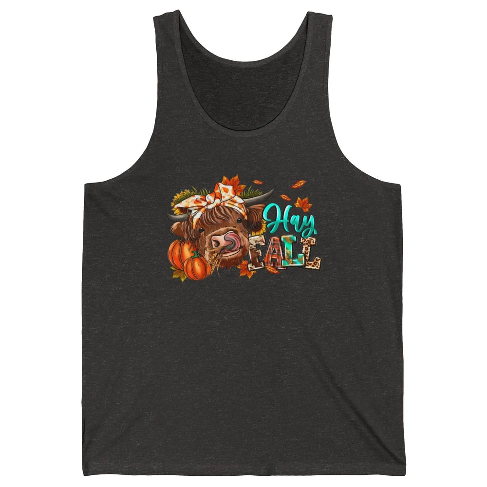 Hay Fall Highland Cow Pumpkin Western Country Farm Autumn Unisex Jersey Tank