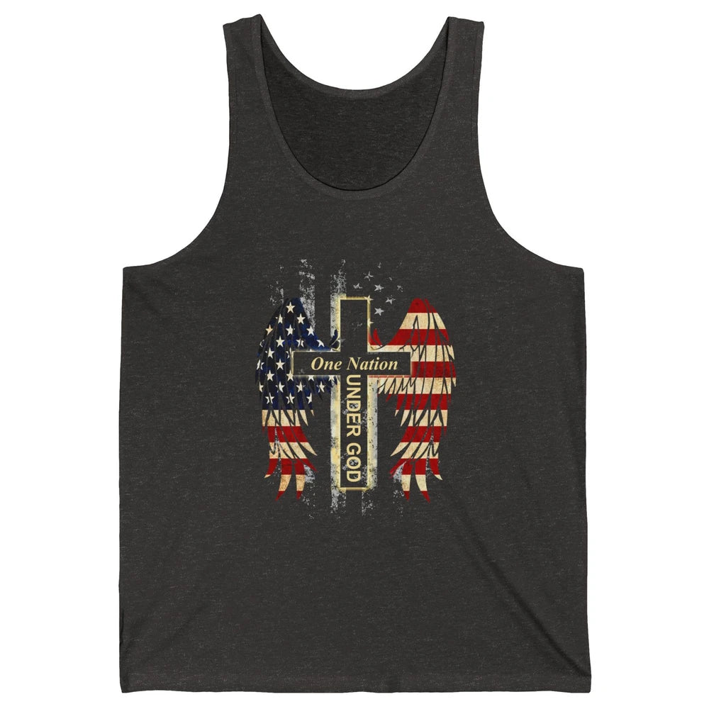 Patriotic One Nation Under God American Flag Faith Cross Unisex Jersey Tank