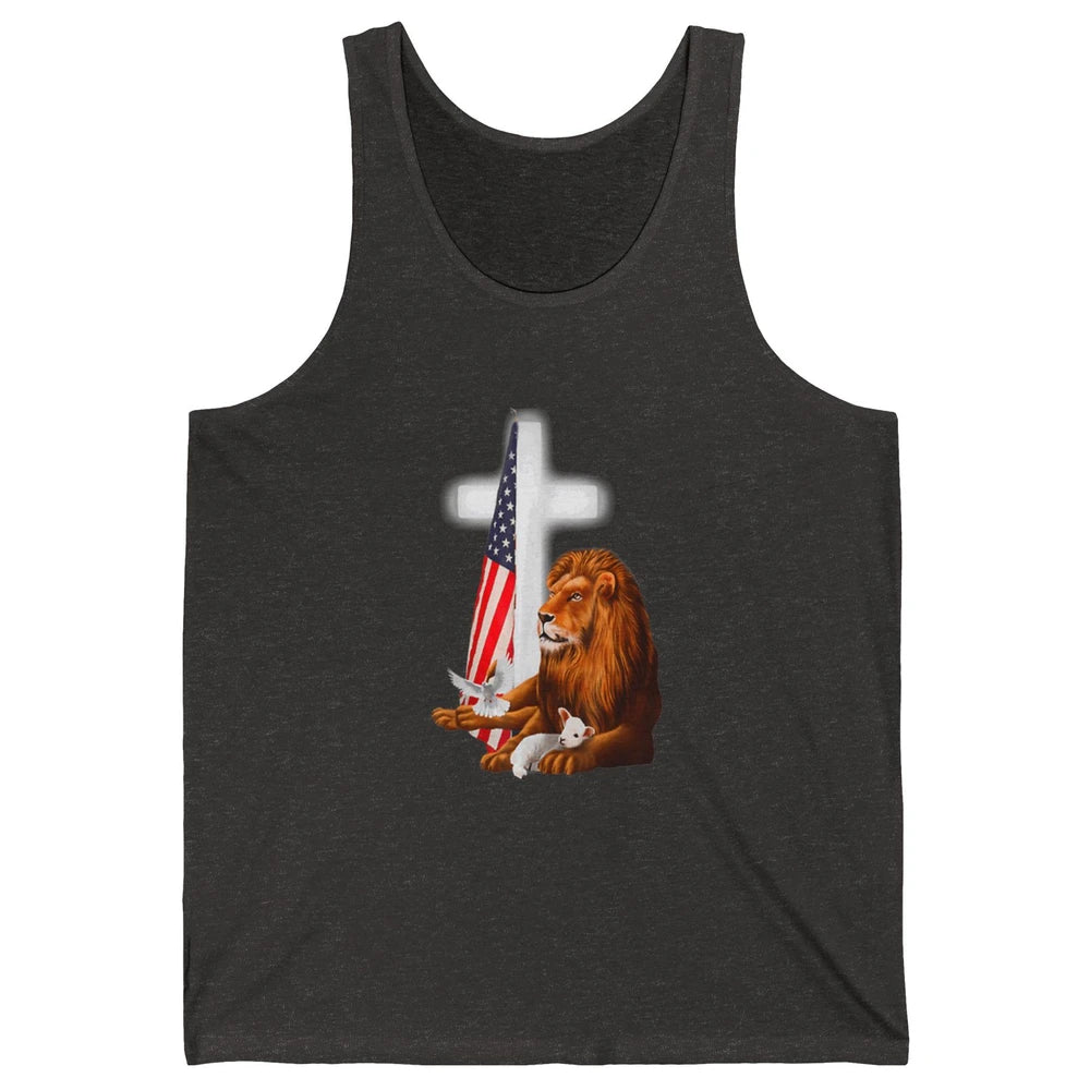 Patriotic Christian Lamb Bible Verse Lion Cross Religious Unisex Jersey Tank