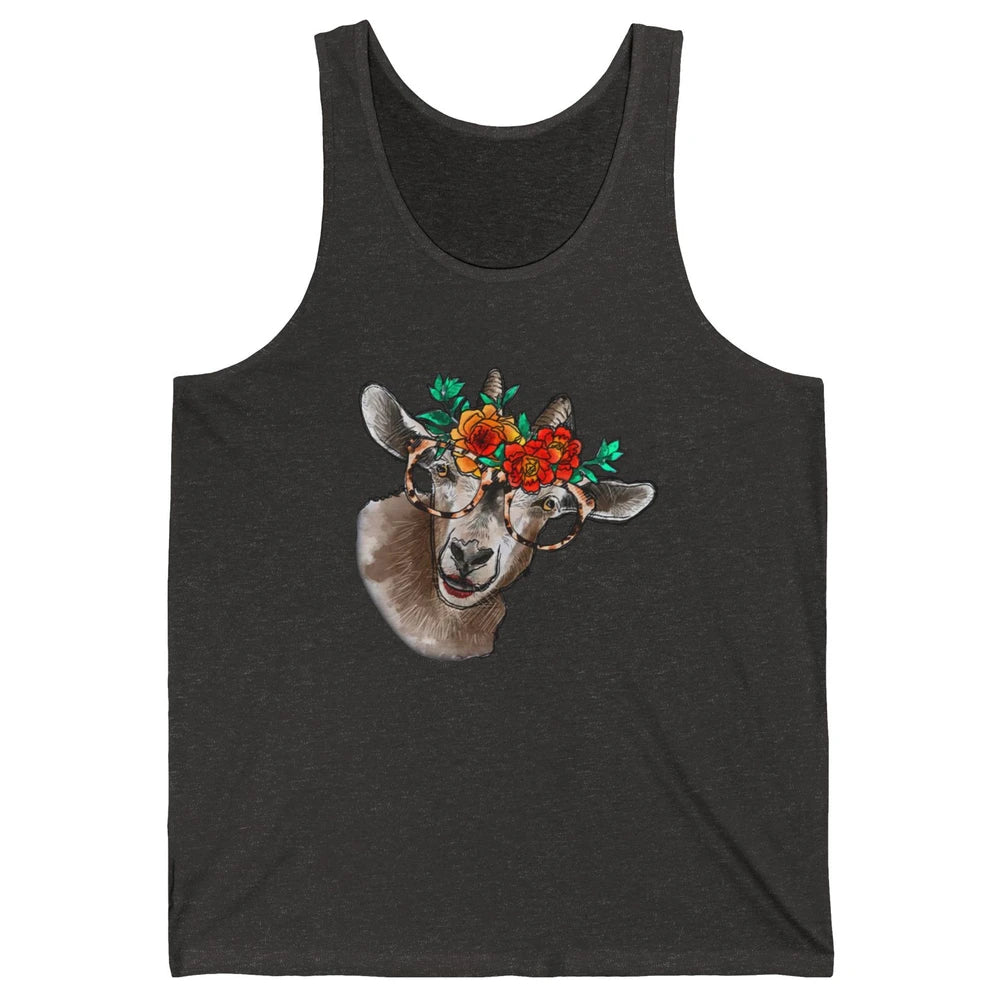 Retro Goat Glasses Flower Goat Girl Goat Lovers Gift Unisex Jersey Tank