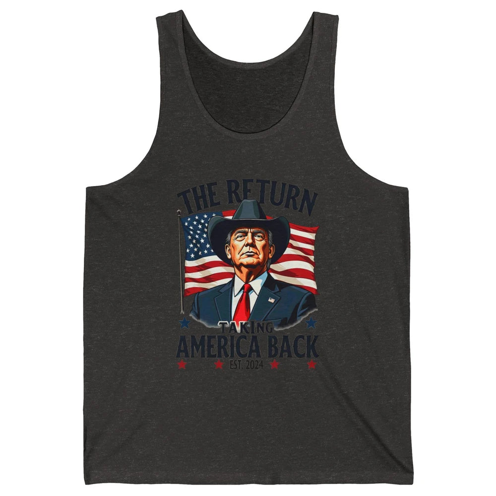 Patriotic President Donald Trump Cowboy Taking America Back Republican Political Rodeo USA Unisex Jersey Tank