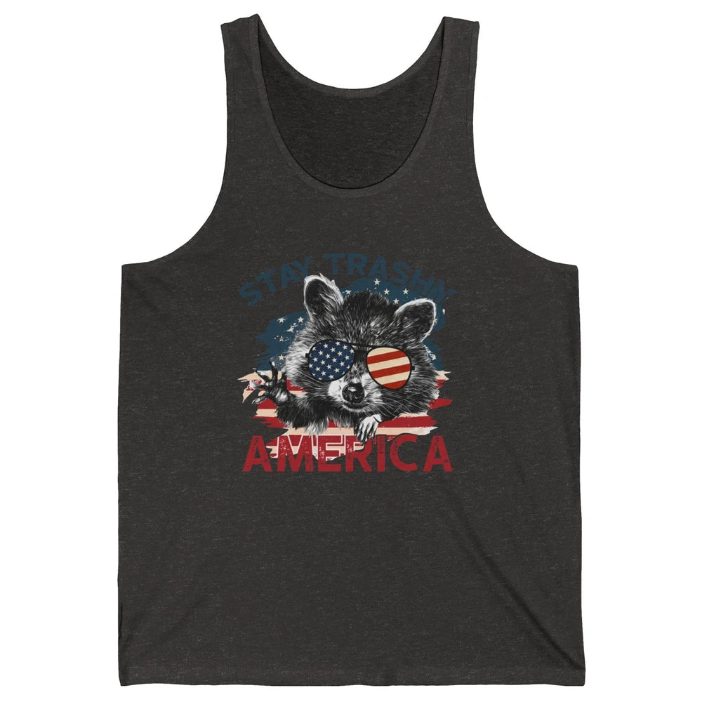 Raccoon US Flag Glasses Stay Trashy America Patriot Racoon Unisex Jersey Tank