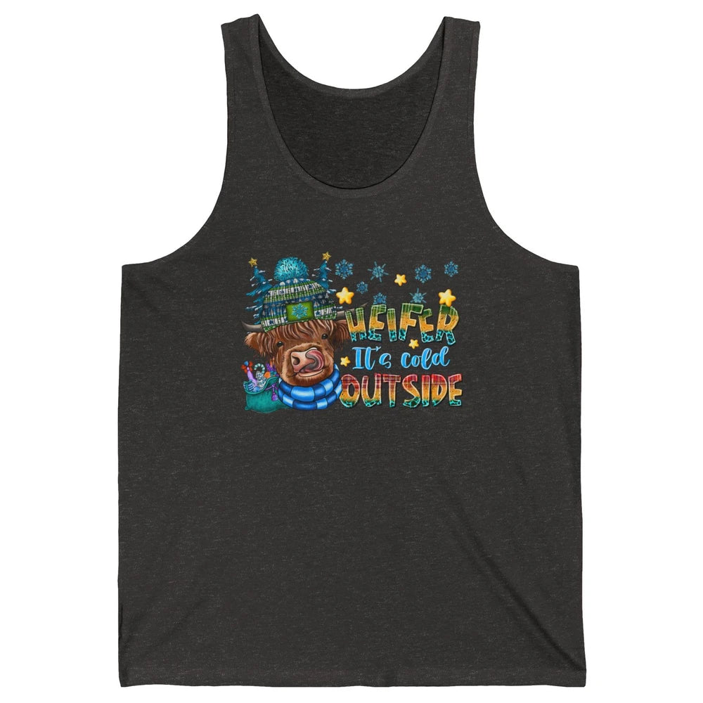 Retro Christmas Highland Cow Heifer It's Cold Outside Winter Unisex Jersey Tank