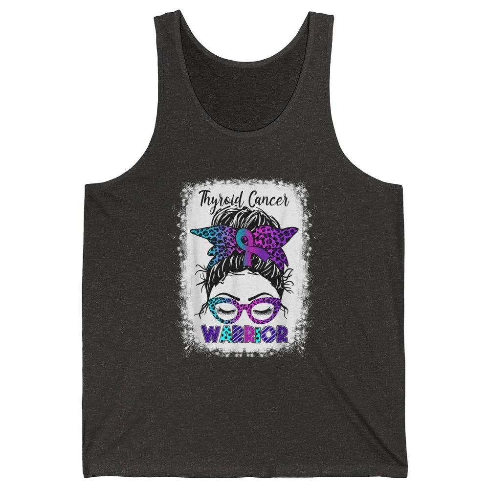 Messy Hair Woman Leopard Warrior Thyroid Cancer Awareness Unisex Jersey Tank
