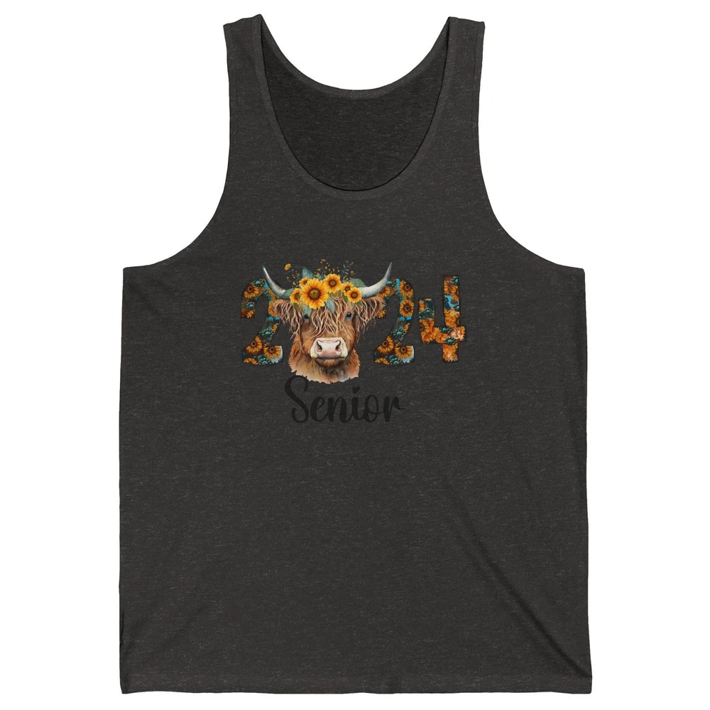 Sunflower Highland Cow Senior 2024 Graduate Bachelor Western Unisex Jersey Tank