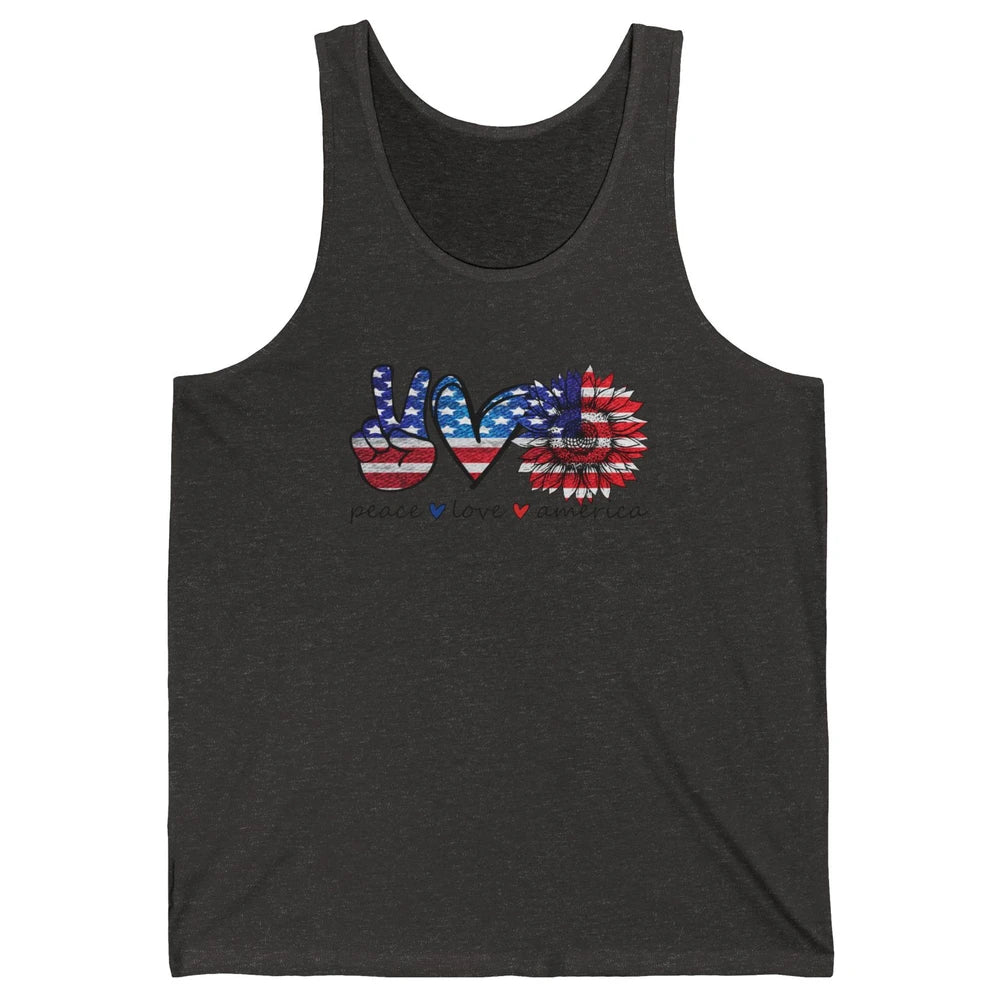 Peace Love America Flag Sunflower 4th of July Memorial Day Unisex Jersey Tank