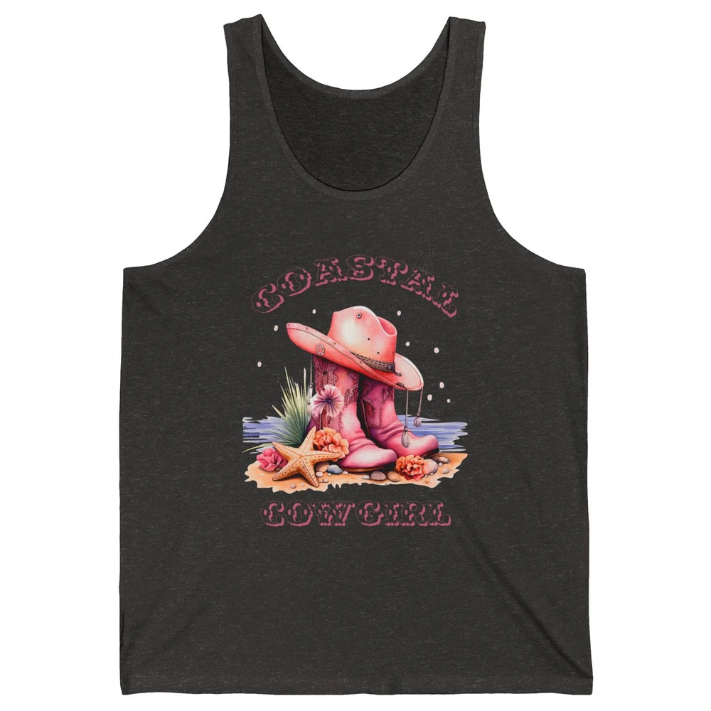 Retro Cowgirl Boots Coastal Cowgirl Western Country Beach Unisex Jersey Tank