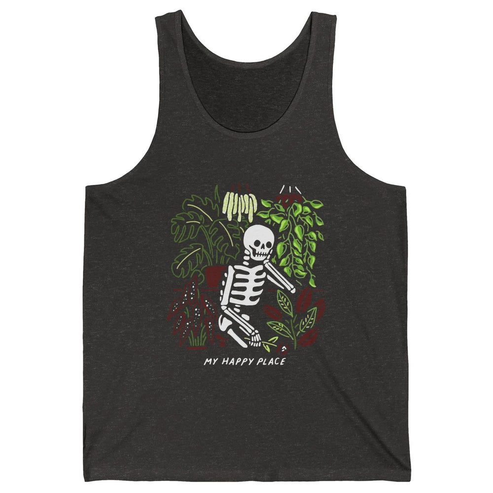 Retro Funny Skeleton Gardening My Happy Place Plant Lovers Unisex Jersey Tank