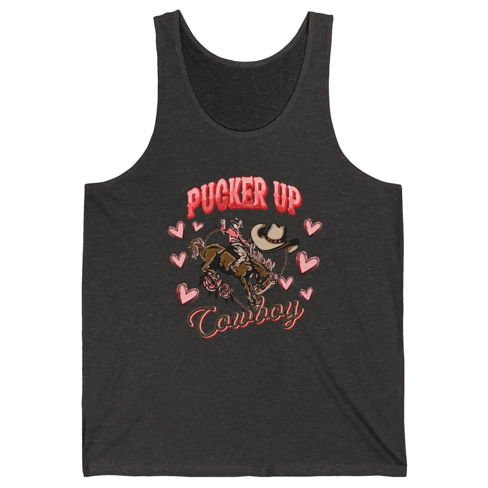Retro Cowboy Horsing Pucker Up Cowboy Western Valentines Day Unisex Jersey Tank