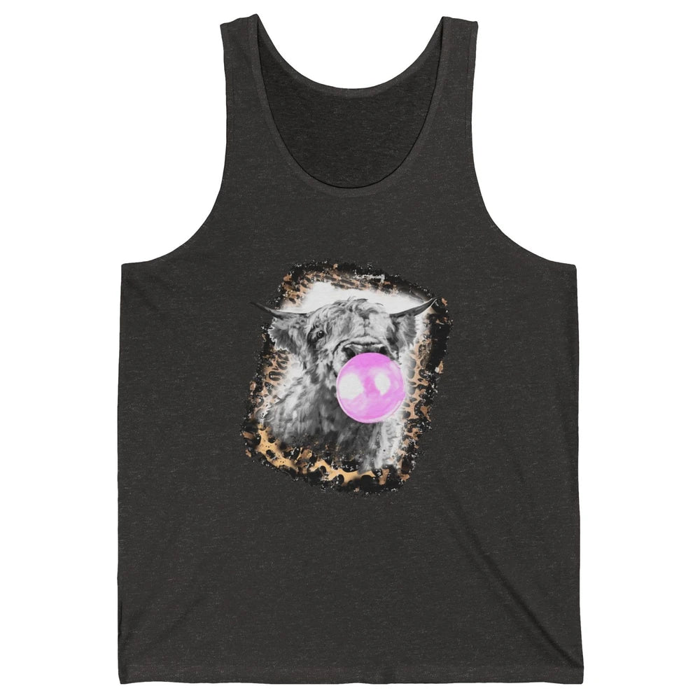 Retro Highland Cow Leopard Bubble Gum Western Farm Animals Unisex Jersey Tank