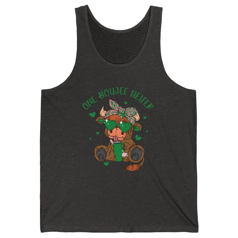 St Patricks Highland Cow One Boujee Heifer Shamrock St Paddy Unisex Jersey Tank