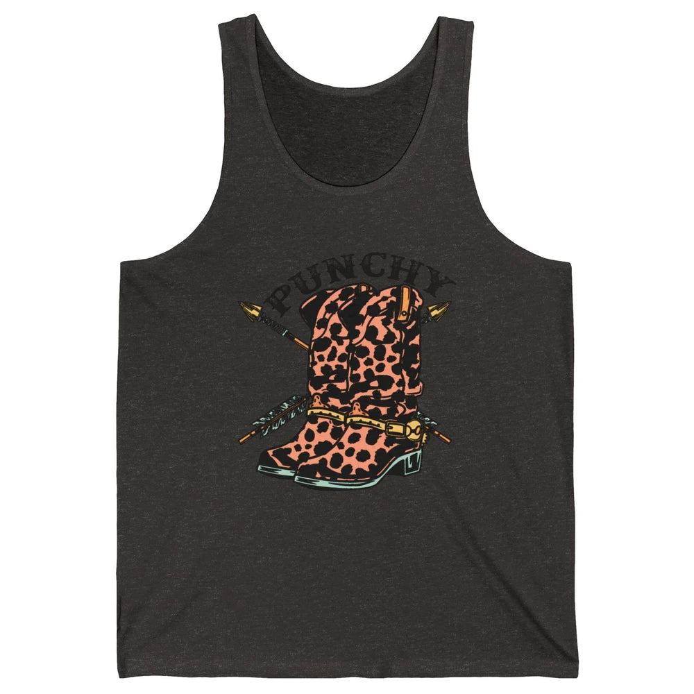Retro Cowgirl Boots Leopard Punchy Western Country Cowboy Unisex Jersey Tank