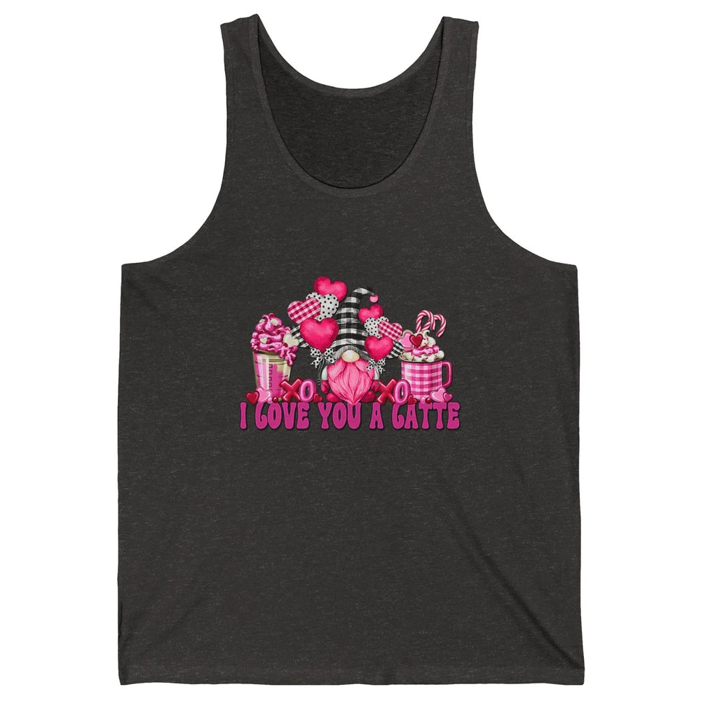 Pink Gnome And Valentines Day Latte Mugs I Love You Coffee Unisex Jersey Tank