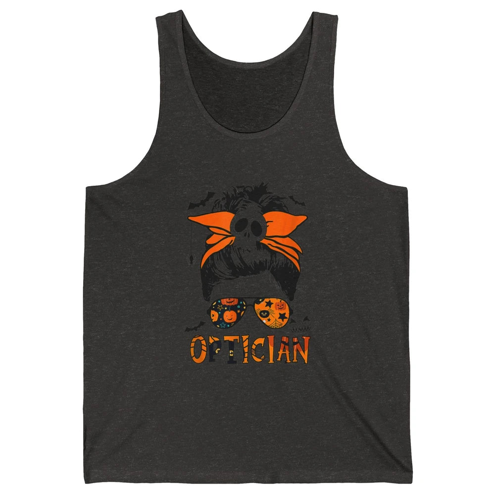 Optician Messy Hair Bun Eye Glasses Halloween Spooky Season Unisex Jersey Tank