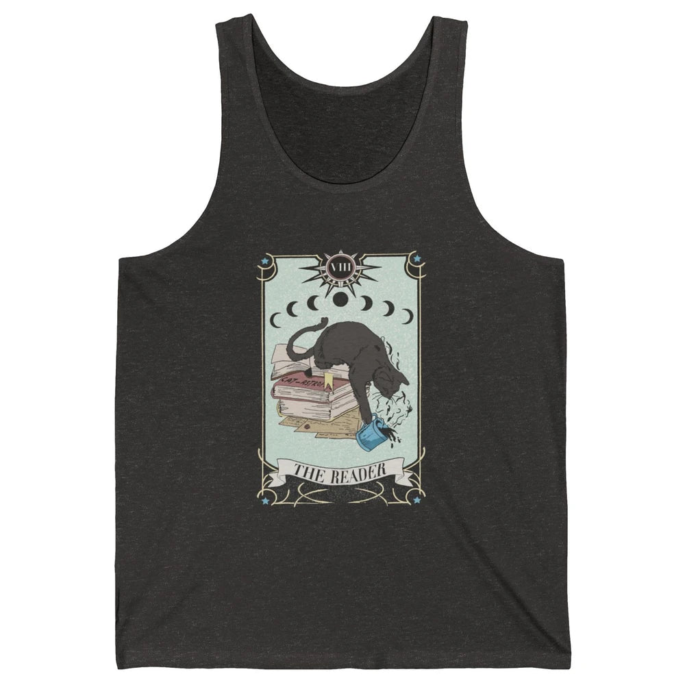 Retro Black Cat Books The Reader Tarot Card Halloween Reading Book Crescent Moon Unisex Jersey Tank
