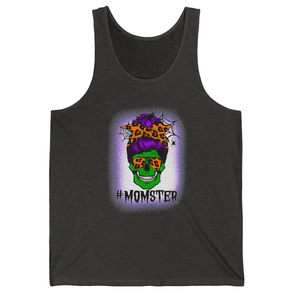 Retro Momster Messy Bun Skull Mom Halloween Spooky Mama Goth Unisex Jersey Tank