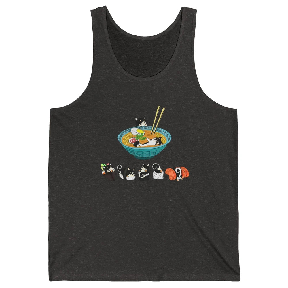 Funny Black Shiba Inu Sushi Ramen Bowl Japanese Kawaii Dog Unisex Jersey Tank