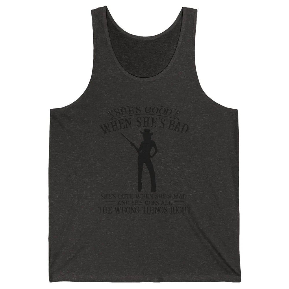 Retro Cowgirl She's Good When She's Bad Western Country Girl Unisex Jersey Tank