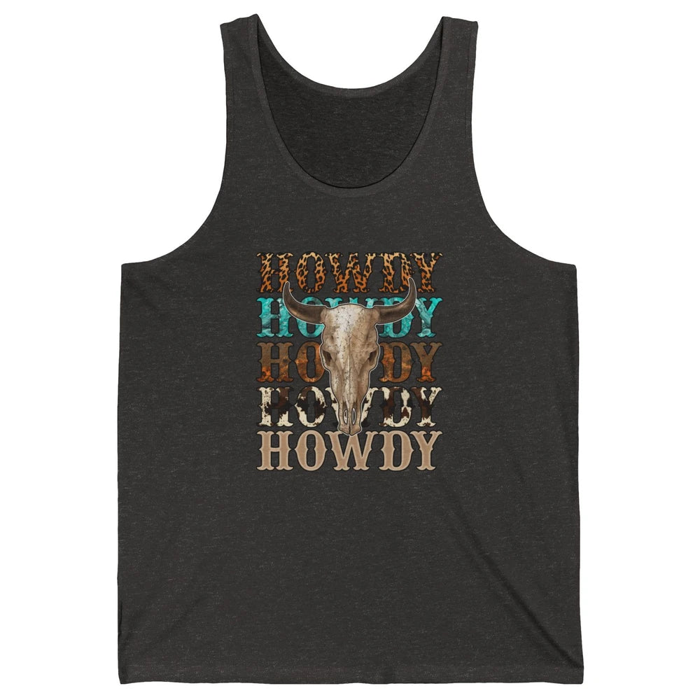 Retro Howdy Bull Skull Rodeo Vintage Western Country Leopard Unisex Jersey Tank