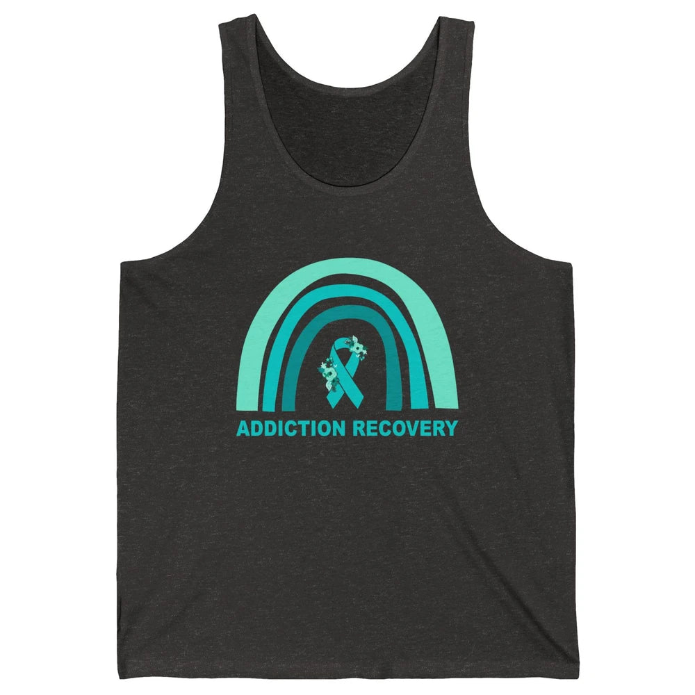 Addiction Recovery Awareness Floral Teal Ribbon Rainbow Unisex Jersey Tank