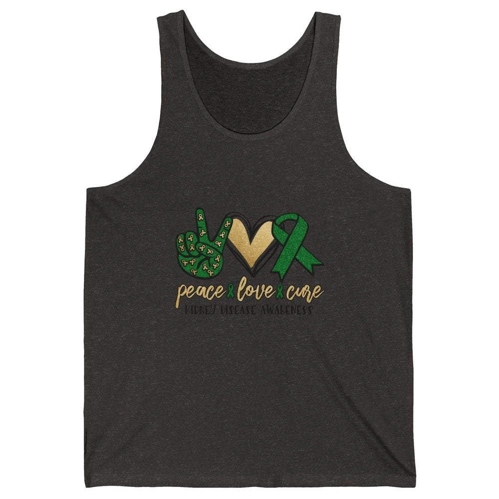 Peace Love Cure Kidney Disease Awareness Green Ribbon Heart Unisex Jersey Tank