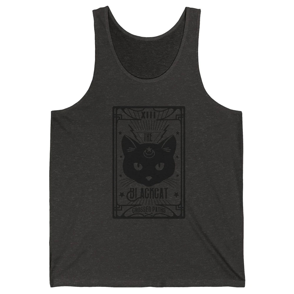 Retro Halloween Black Cat Crossed Path Tarot Card Witchcraft Unisex Jersey Tank