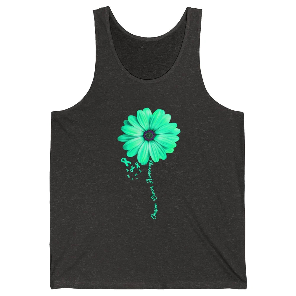 Ovarian Cancer Awareness Daisy Flower Teal Ribbon Cancer Unisex Jersey Tank