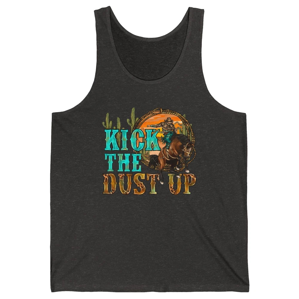 Retro Desert Cowboy Bucking Horse Kick The Dust Up Western Unisex Jersey Tank