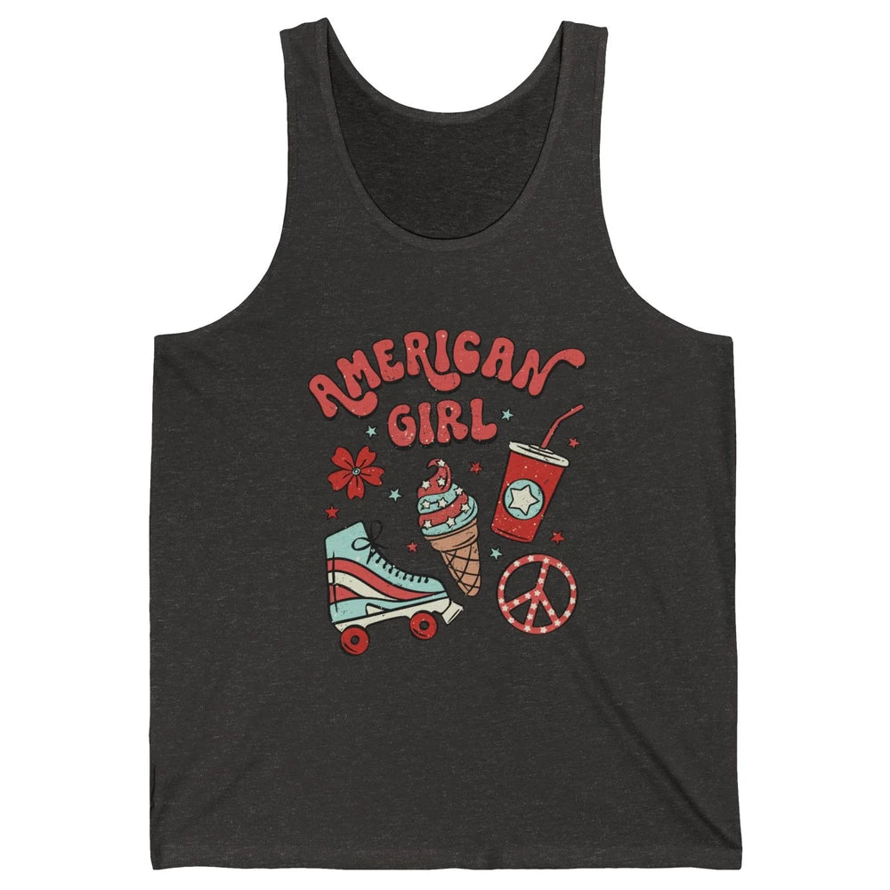 Retro American Girl Fourth Of July Party Ice Cream Patriotic Unisex Jersey Tank