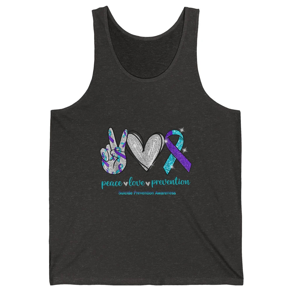 Peace Love Teal Purple Ribbon Suicide Prevention Awareness Unisex Jersey Tank