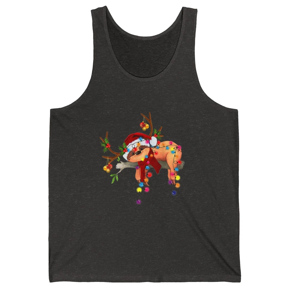Merry Christmas Santa Claus Hat Sloth Reindeer Xmas Lights Unisex Jersey Tank