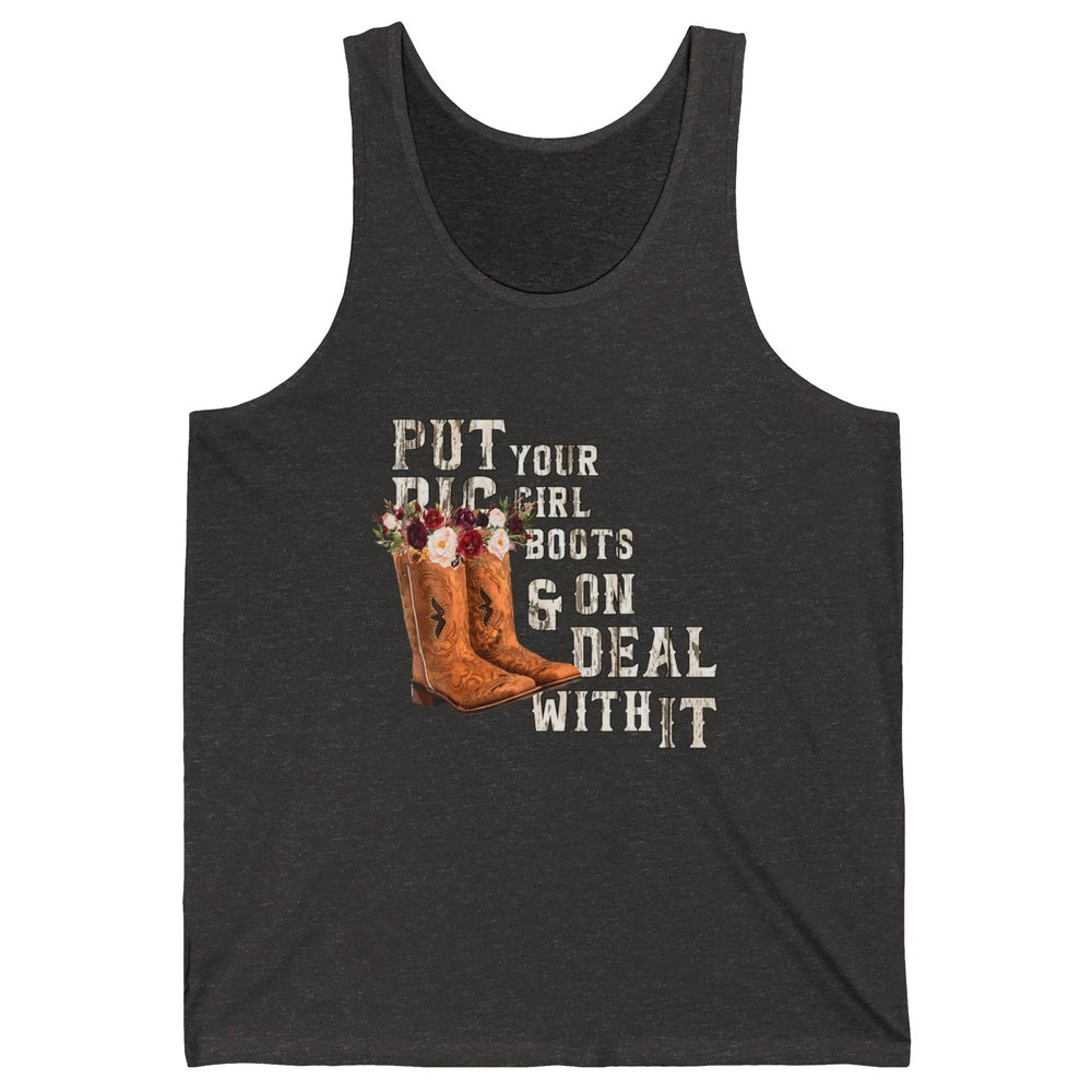 Retro Floral Cowgirl Rodeo Cowboy Boots Western Country Rose Unisex Jersey Tank