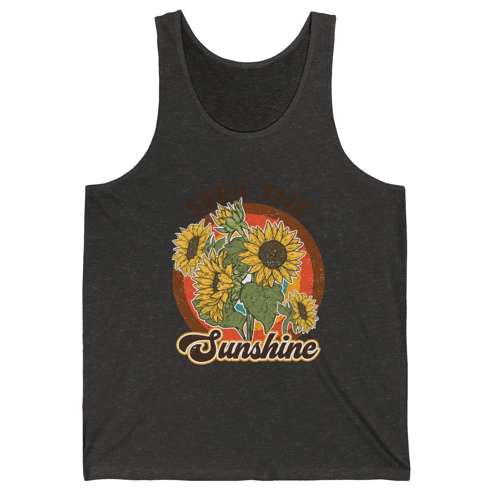 Retro Rainbow Sunflower Seek The Sunshine Peace Hippie Girl Unisex Jersey Tank