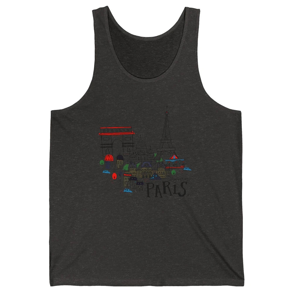 Paris Eiffel Tower Travel France Gift Paris Skyline Unisex Jersey Tank