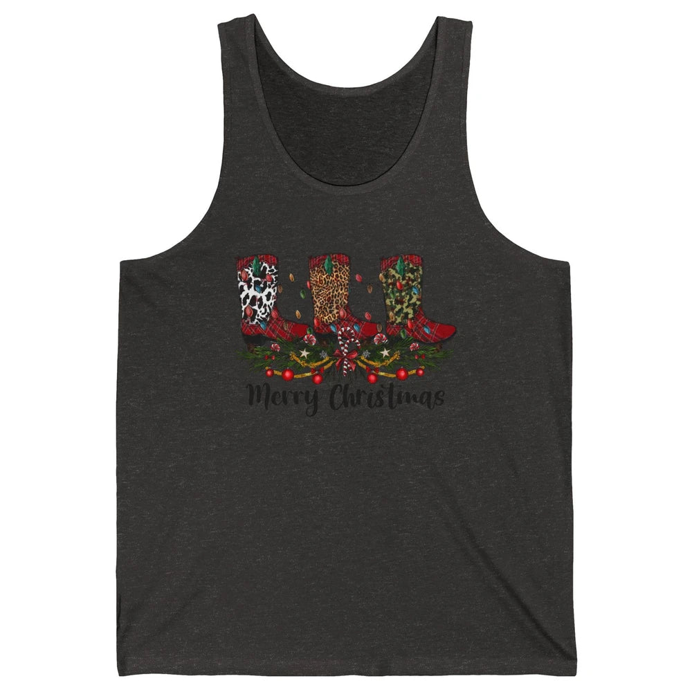 Christmas Cowboy Boots Santa Boots Leopard Western Christmas Unisex Jersey Tank