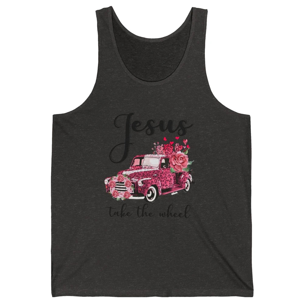 Christian Girl Jesus Take The Wheel Leopard Car and Roses Unisex Jersey Tank