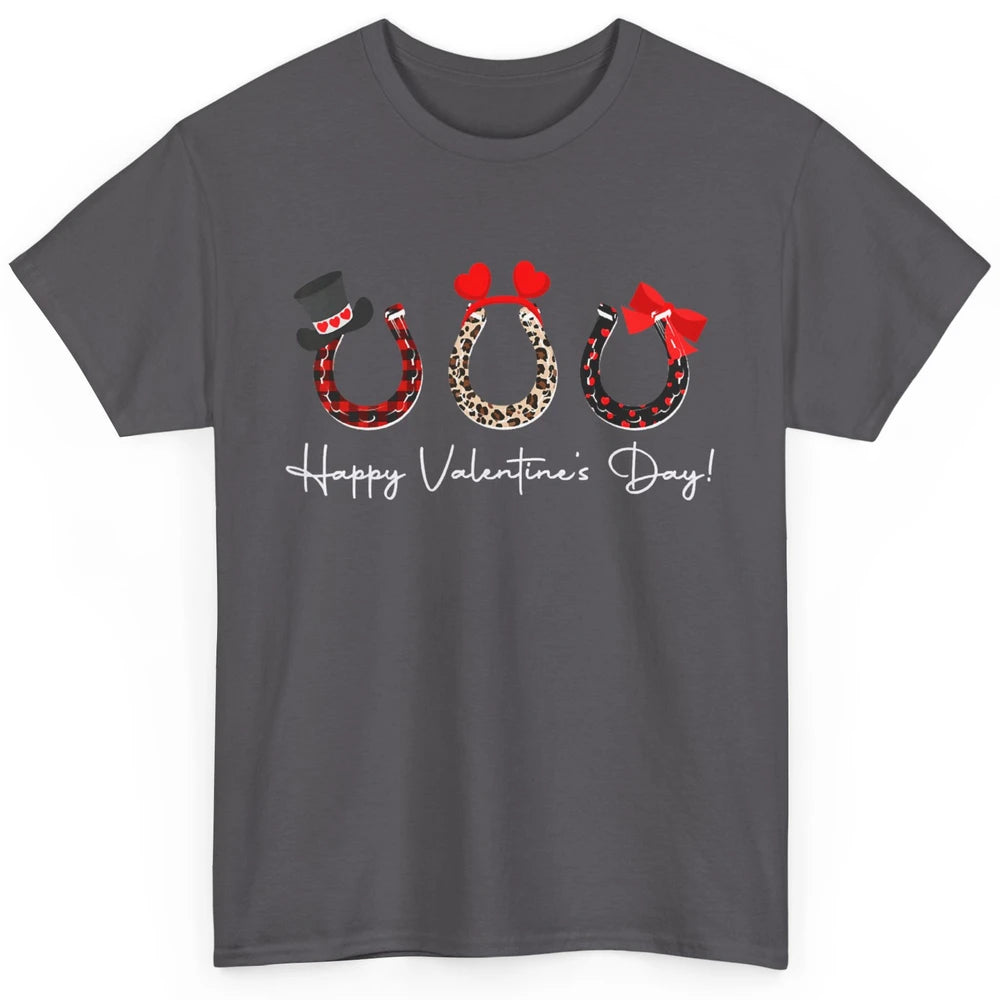 Leopard Red Plaid Heart Love Horseshoes Horse Lover Happy Valentine's Day Classic Unisex T-Shirt