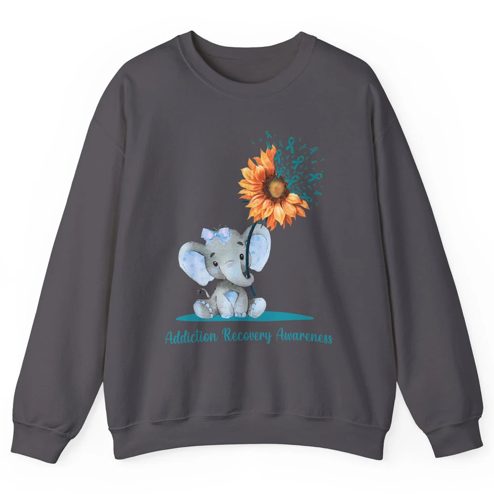 Addiction Recovery Awareness Teal Ribbon Baby Elephant Daisy Unisex Crewneck Sweatshirt