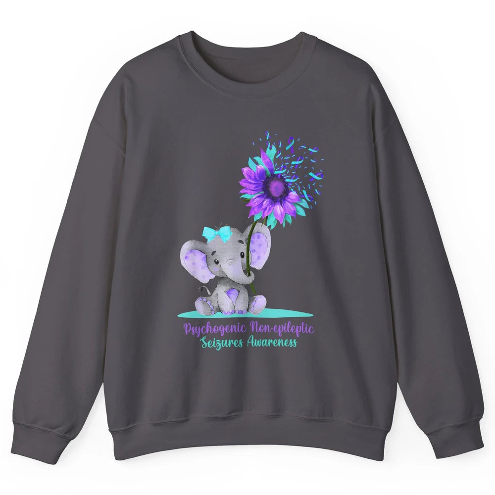 PNES Awareness Purple Teal Ribbon Sunflower Baby Elephant Unisex Crewneck Sweatshirt