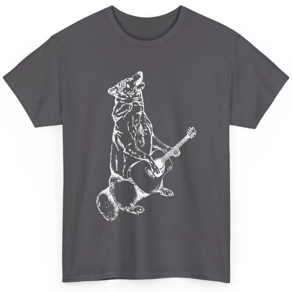 Retro Howling Wolf Playing Guitar Musician Guitarist Music Classic Unisex T-Shirt