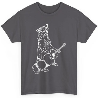 Retro Howling Wolf Playing Guitar Musician Guitarist Music Classic Unisex T-Shirt