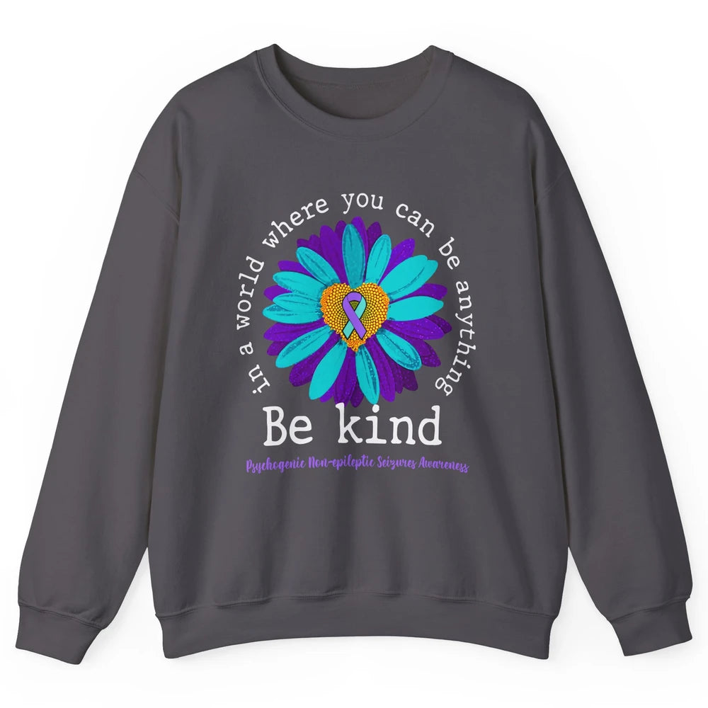 PNES Awareness Purple Teal Ribbon Sunflower Be Kind Unisex Crewneck Sweatshirt