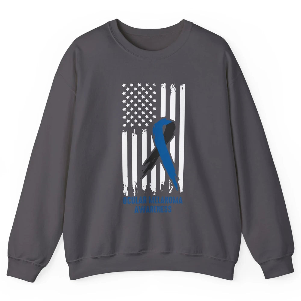 Ocular Melanoma Awareness Ribbon No One Fight Alone US Flag Unisex Crewneck Sweatshirt