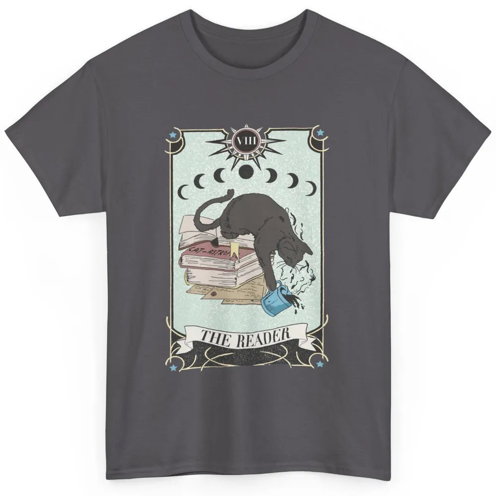 Retro Black Cat Books The Reader Tarot Card Halloween Reading Book Crescent Moon Classic Unisex T-Shirt