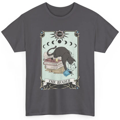 Retro Black Cat Books The Reader Tarot Card Halloween Reading Book Crescent Moon Classic Unisex T-Shirt